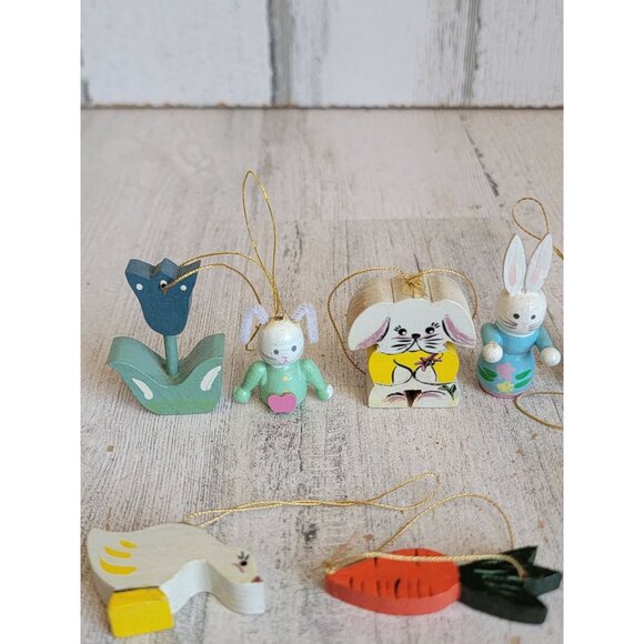 Vintage mini flower carrot chick ornament rabbit Easter Bunny wooden ornament xm - Picture 3 of 7